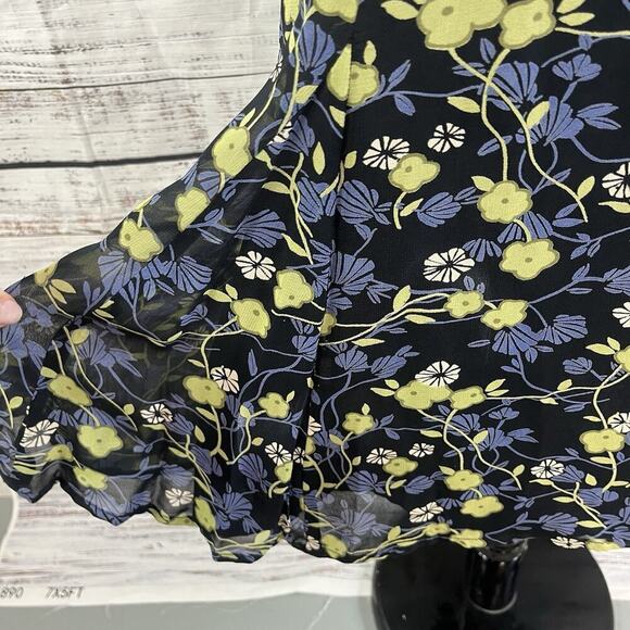 JM Collection Skirt size 10 Petite Black Purple Green Floral Midi A Line Modest - Picture 6 of 11